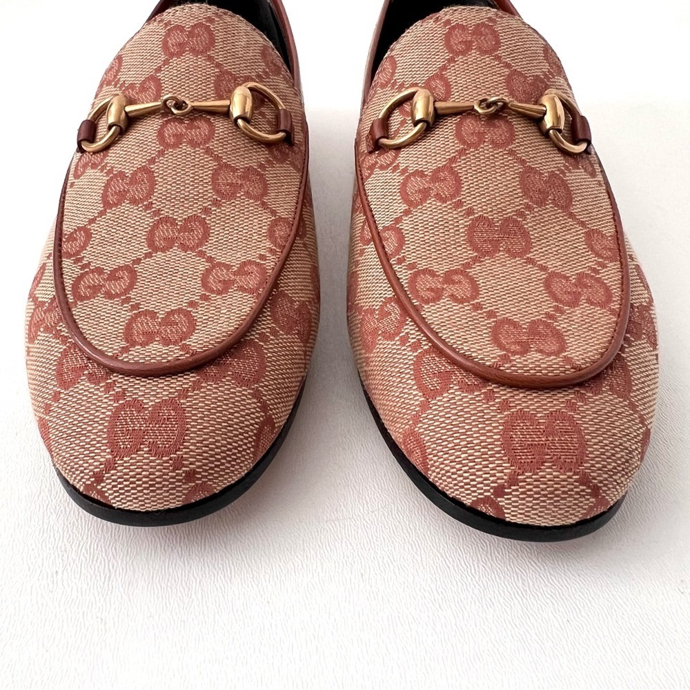 GUCCI || Jordaan Horsebit GG Monogram Canvas Loafer Flat Beige Rust Brown New 6 - Picture 3 of 13